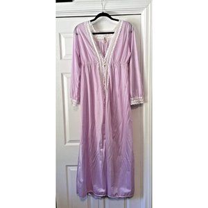Vintage Erica Loren nylon peignoir set M long purple lavender USA nightgown robe